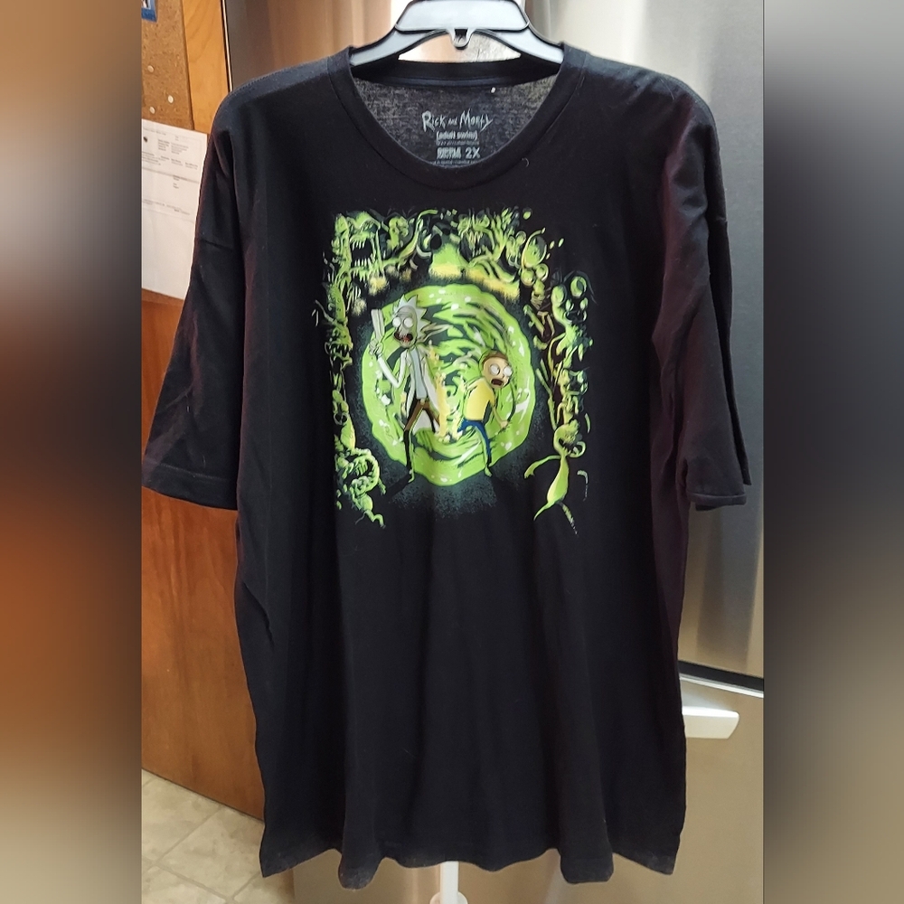 Rick & Morty Shirt Mens Size 2XL Black Green Portal Cartoon Network Adult Swim